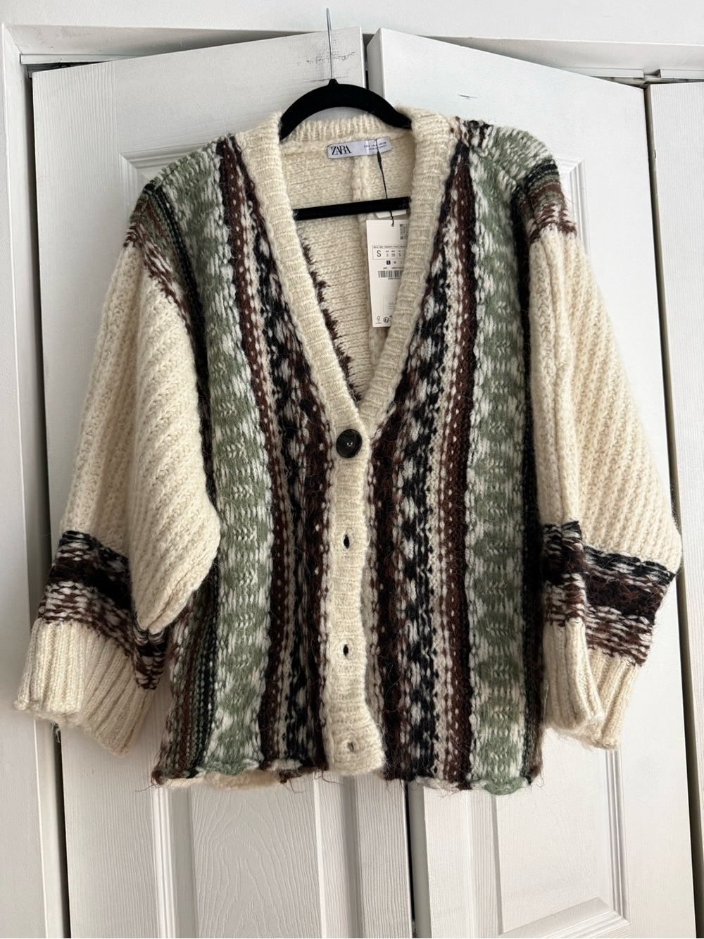 ZARA Cream, Olive & Brown Striped Knit Cardigan